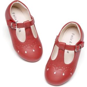 Felix & Flora Toddler Little Girl Flat Oxfords Dress Shoes – Mary Jane Princess for Girl Party School Shoes.(B415-red)
