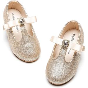Felix & Flora Toddler Little Girl Flat Oxfords Dress Shoes – Mary Jane Princess for Girl Party School Shoes.(B419-gold)