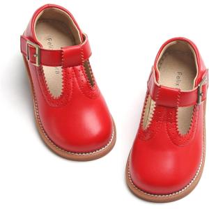Felix & Flora Toddler Little Girl Mary Jane Dress Shoes – Ballet Flats for Easter Flower Girl Party School Shoes.(B348-red)