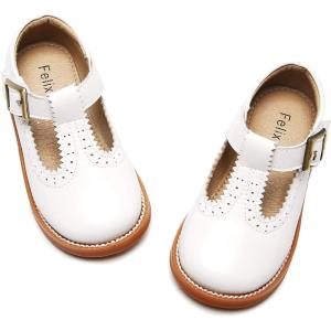 Felix & Flora Toddler Little Girl Mary Jane Dress Shoes – Ballet Flats for Easter Flower Girl Party School Shoes.(B348-white)