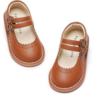 Felix & Flora Toddler Little Girl Mary Jane Dress Shoes – Ballet Flats for Easter Flower Girl Party School Shoes.(B430-brown)