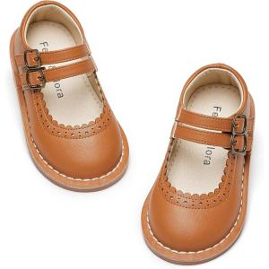 Felix & Flora Toddler Little Girl Mary Jane Dress Shoes – Ballet Flats for Easter Flower Girl Party School Shoes.(B430-oxford Brown)