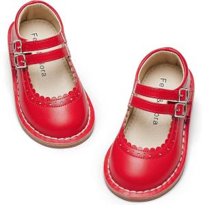 Felix & Flora Toddler Little Girl Mary Jane Dress Shoes – Ballet Flats for Easter Flower Girl Party School Shoes.(B430-red)
