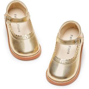 Felix & Flora Toddler Little Girl Mary Jane Dress Shoes – Ballet Flats for Easter Flower Girl Party School Shoes.(B431-bright Gold)