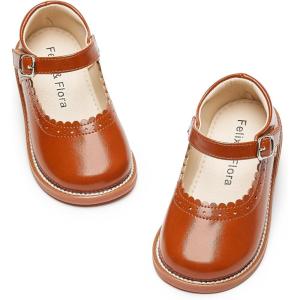 Felix & Flora Toddler Little Girl Mary Jane Dress Shoes – Ballet Flats for Easter Flower Girl Party School Shoes.(B431-brown)