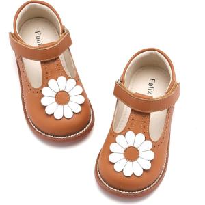 Felix & Flora Toddler Little Girl Mary Jane Dress Shoes – Ballet Flats for Easter Flower Girl Party School Shoes.(B435-brown)