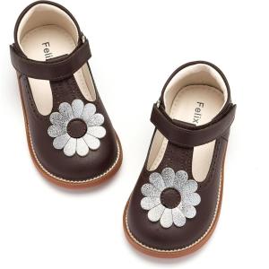 Felix & Flora Toddler Little Girl Mary Jane Dress Shoes – Ballet Flats for Easter Flower Girl Party School Shoes.(B435-chocolate)