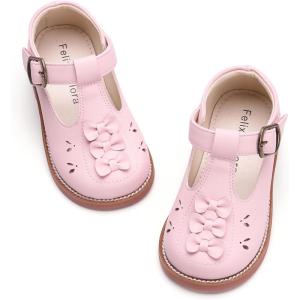 Felix & Flora Toddler Little Girl Mary Jane Dress Shoes – Ballet Flats for Easter Flower Girl Party School Shoes.(B438-pink)