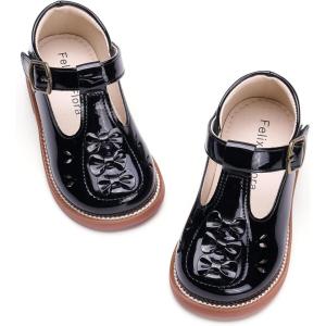 Felix & Flora Toddler Little Girl Mary Jane Dress Shoes – Ballet Flats for Easter Flower Girl Party School Shoes.(B438-pl Black)