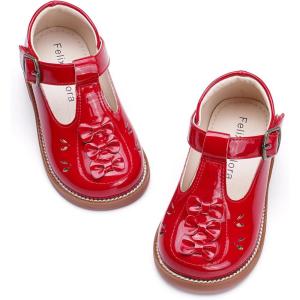 Felix & Flora Toddler Little Girl Mary Jane Dress Shoes – Ballet Flats for Easter Flower Girl Party School Shoes.(B438-pl Red)