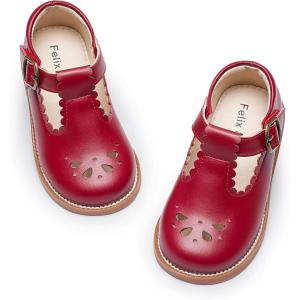 Felix & Flora Toddler Little Girl Mary Jane Dress Shoes – Ballet Flats for Girl Party School Shoes(B366-burgundy)
