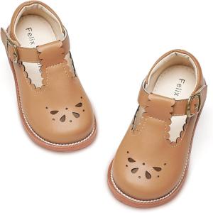 Felix & Flora Toddler Little Girl Mary Jane Dress Shoes – Ballet Flats for Girl Party School Shoes(B366-camel)
