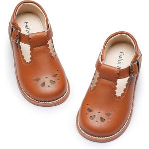 Felix & Flora Toddler Little Girl Mary Jane Dress Shoes – Ballet Flats for Girl Party School Shoes(B366-coco Brown)
