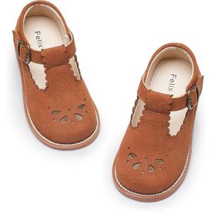 Felix & Flora Toddler Little Girl Mary Jane Dress Shoes – Ballet Flats for Girl Party School Shoes(B366-fs Brown)