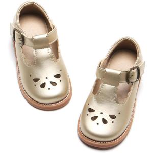 Felix & Flora Toddler Little Girl Mary Jane Dress Shoes – Ballet Flats for Girl Party School Shoes(B366-gold)