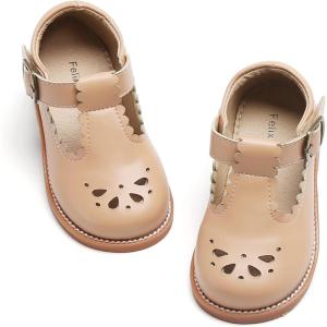 Felix & Flora Toddler Little Girl Mary Jane Dress Shoes – Ballet Flats for Girl Party School Shoes(B366-nude)