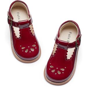 Felix & Flora Toddler Little Girl Mary Jane Dress Shoes – Ballet Flats for Girl Party School Shoes(B366-pl Burgundy)
