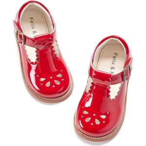 Felix & Flora Toddler Little Girl Mary Jane Dress Shoes – Ballet Flats for Girl Party School Shoes(B366-pl Red)