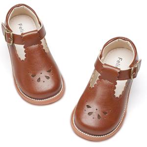 Felix & Flora Toddler Little Girl Mary Jane Dress Shoes – Ballet Flats for Girl Party School Shoes(B366-retro Brown)