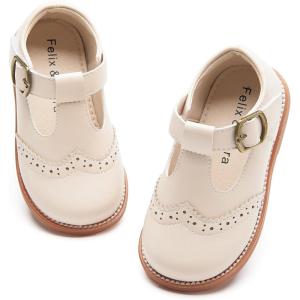Felix & Flora Toddler Little Girl Mary Jane Dress Shoes – Ballet Flats for Girl Party School Shoes(B368-beige)