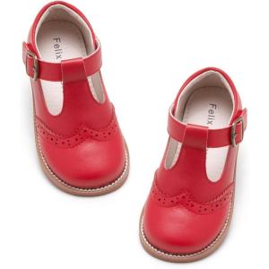 Felix & Flora Toddler Little Girl Mary Jane Dress Shoes – Ballet Flats for Girl Party School Shoes(B368-red)
