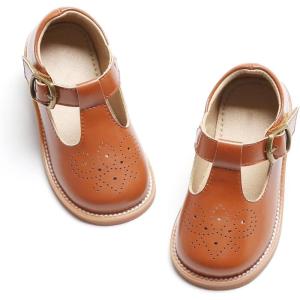 Felix & Flora Toddler Little Girl Mary Jane Dress Shoes – Ballet Flats for Girl Party School Shoes(B369-brown)