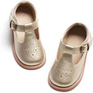 Felix & Flora Toddler Little Girl Mary Jane Dress Shoes – Ballet Flats for Girl Party School Shoes(B369-gold)