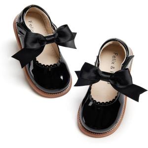 Felix & Flora Toddler Little Girl Mary Jane Dress Shoes – Ballet Flats for Girl Party School Shoes(B380-black)