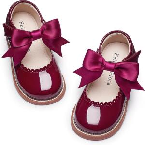 Felix & Flora Toddler Little Girl Mary Jane Dress Shoes – Ballet Flats for Girl Party School Shoes(B380-burgundy)