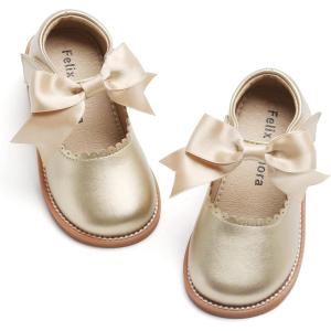 Felix & Flora Toddler Little Girl Mary Jane Dress Shoes – Ballet Flats for Girl Party School Shoes(B380-gold)