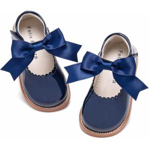 Felix & Flora Toddler Little Girl Mary Jane Dress Shoes – Ballet Flats for Girl Party School Shoes(B380-navy Blue)