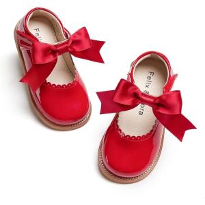 Felix & Flora Toddler Little Girl Mary Jane Dress Shoes – Ballet Flats for Girl Party School Shoes(B380-red)
