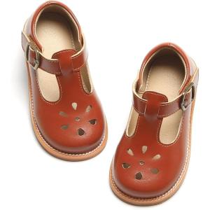 Felix & Flora Toddler Little Girl Mary Jane Dress Shoes – Ballet Flats for Girl Party School Shoes(B383-brown)