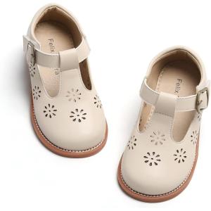 Felix & Flora Toddler Little Girl Mary Jane Dress Shoes – Ballet Flats for Girl Party School Shoes(B392-beige)