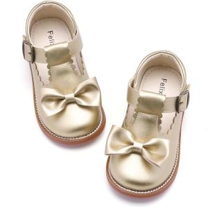 Felix & Flora Toddler Little Girl Mary Jane Dress Shoes – Ballet Flats for Girl Party School Shoes(B399-fl Gold)