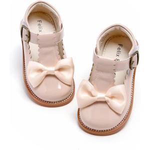 Felix & Flora Toddler Little Girl Mary Jane Dress Shoes – Ballet Flats for Girl Party School Shoes(B399-nude)