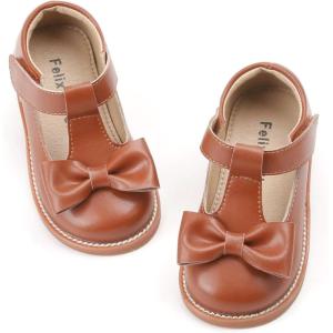 Felix & Flora Toddler Little Girl Mary Jane Dress Shoes – Ballet Flats for Girl Party School Shoes(B400-brown)