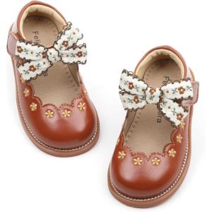Felix & Flora Toddler Little Girl Mary Jane Dress Shoes – Ballet Flats for Girl Party School Shoes(B402-brown)