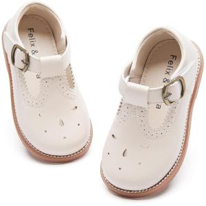 Felix & Flora Toddler Little Girl Mary Jane Dress Shoes – Ballet Flats for Girl Party School Shoes(B409-beige)