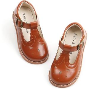 Felix & Flora Toddler Little Girl Mary Jane Dress Shoes – Ballet Flats for Girl Party School Shoes(B409-brown)