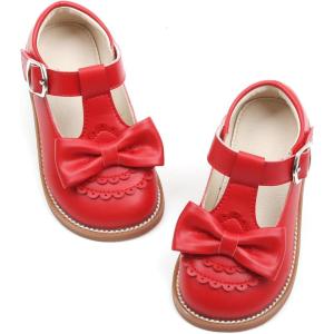 Felix & Flora Toddler Little Girl Princess Dress Shoes-Mary Jane Flats for Girl Party School Shoes(B404-red)