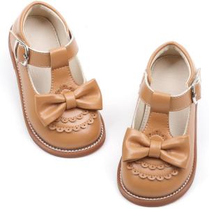 Felix & Flora Toddler Little Girl Princess Dress Shoes-Mary Jane Flats for Girl Party School Shoes(B404-tan)