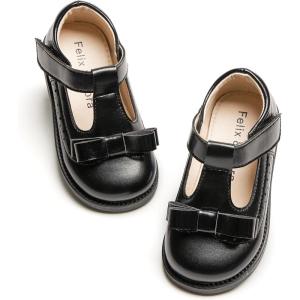 Felix & Flora Toddler Little Girl Princess Dress Shoes-Mary Jane Flats for Girl Party School Shoes(B413-black)