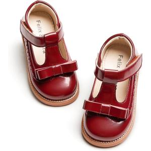 Felix & Flora Toddler Little Girl Princess Dress Shoes-Mary Jane Flats for Girl Party School Shoes(B413-burgundy)