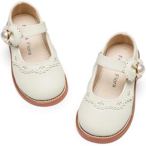 Felix & Flora Toddler Little Girl Princess Dress Shoes-Mary Jane Flats for Girl Party School Shoes(B417-ivory White)