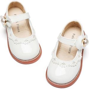 Felix & Flora Toddler Little Girl Princess Dress Shoes-Mary Jane Flats for Girl Party School Shoes(B417-pl White)