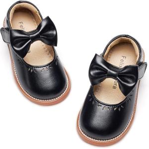 Felix & Flora Toddler Little Girl Princess Dress Shoes-Mary Jane Flats for Girl Party School Shoes(B418-black)
