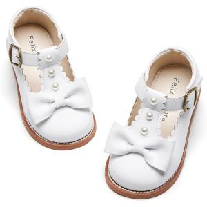 Felix & Flora Toddler Little Girl Princess Dress Shoes-Mary Jane Flats for Girl Party School Shoes(B420-white)