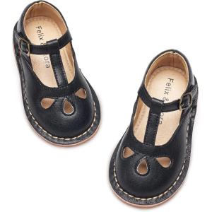 Felix & Flora Toddler Little Girl Princess Dress Shoes-Mary Jane Flats for Girl Party School Shoes(B421-black)