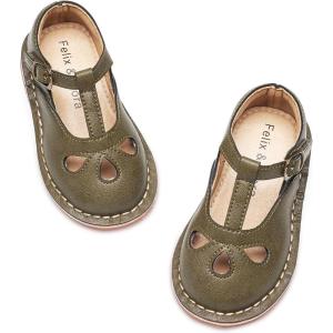 Felix & Flora Toddler Little Girl Princess Dress Shoes-Mary Jane Flats for Girl Party School Shoes(B421-green)